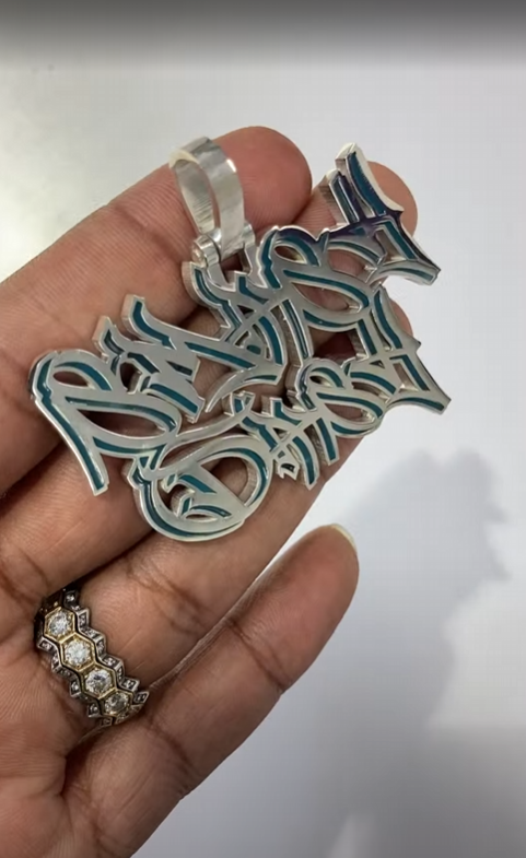 Smash Dash Burgers Blue Glow Graffiti Pendant | Lukali & Co Custom Jewelry