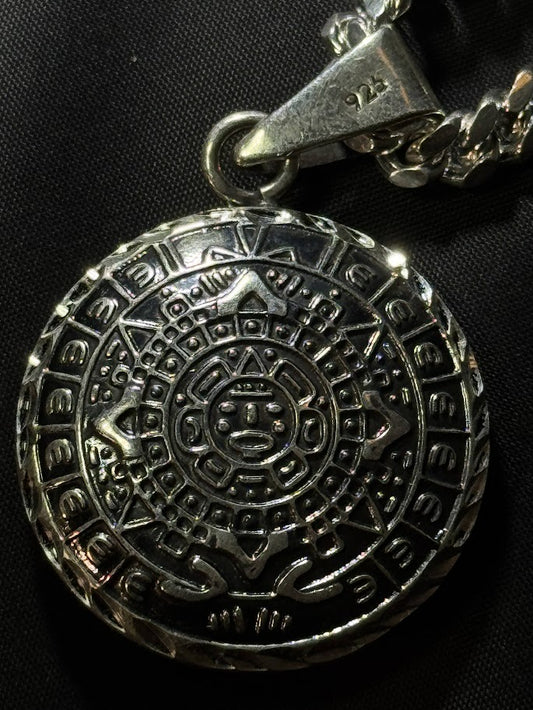 Aztec Calendar Pendant - Solid Silver