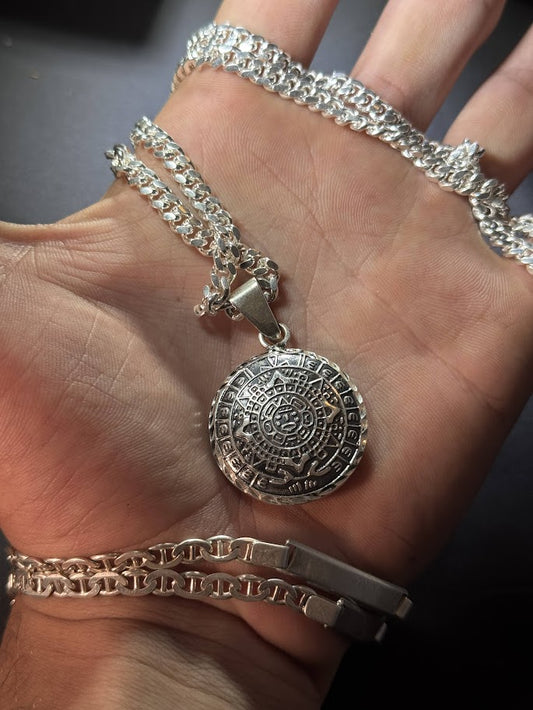 Aztec Calendar Pendant - Solid Silver