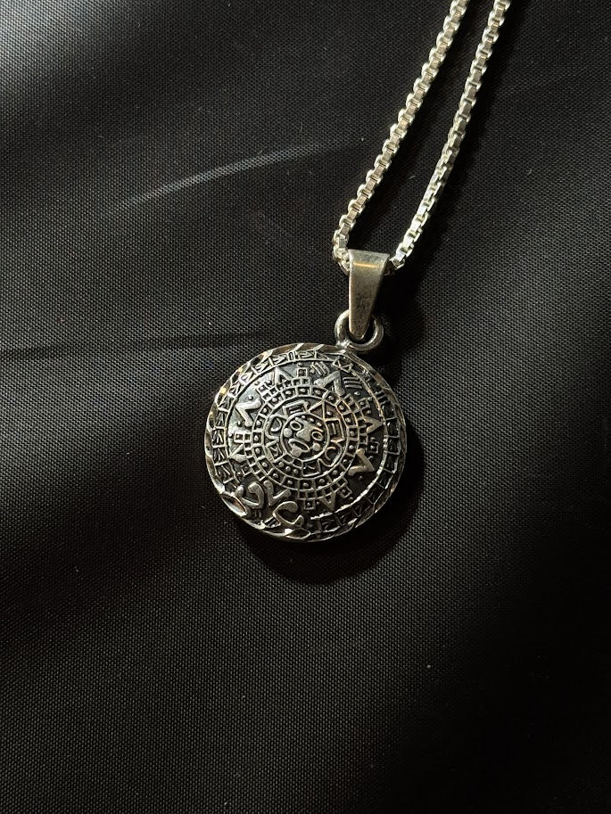 Aztec Calendar Pendant -- Solid Silver