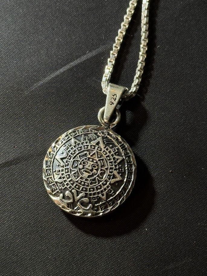 Aztec Calendar Pendant -- Solid Silver