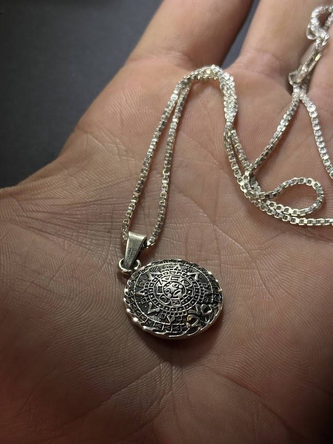 Aztec Calendar Pendant -- Solid Silver