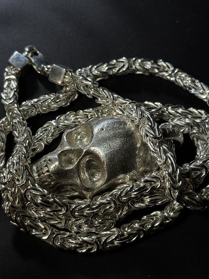 Custom Skull Pendant & Chain Set -- Solid Silver