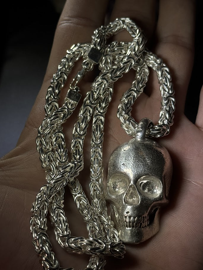 Custom Skull Pendant & Chain Set -- Solid Silver