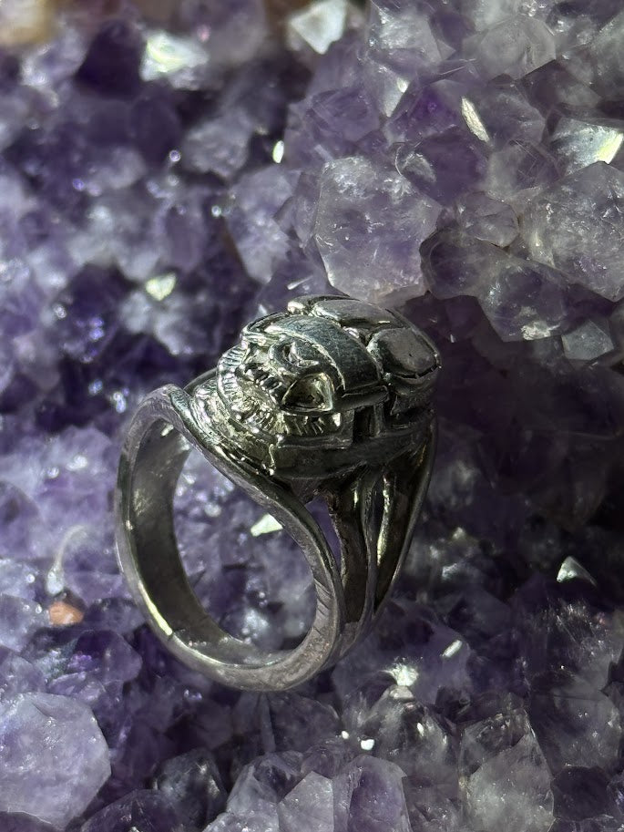 Scarab Signet Ring -- Solid Silver