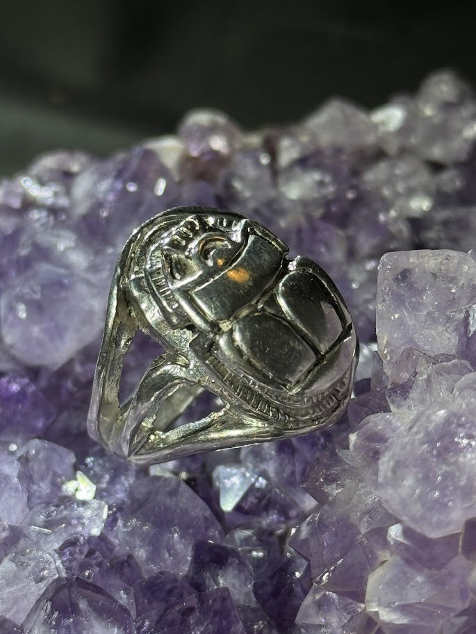 Scarab Signet Ring -- Solid Silver
