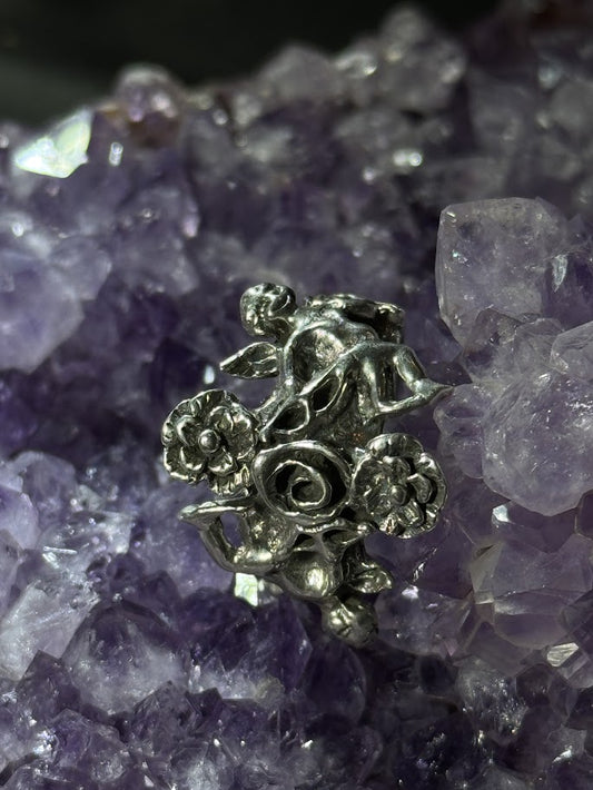 Rose & Thorn Ring -- Solid Silver