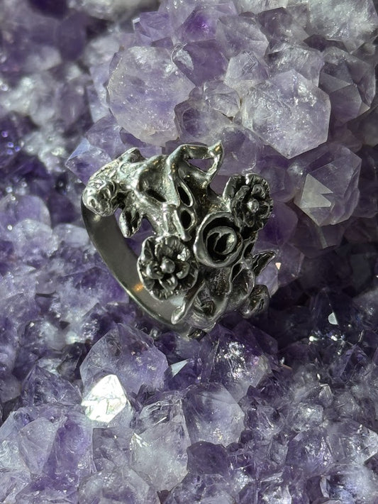 Rose & Thorn Ring -- Solid Silver