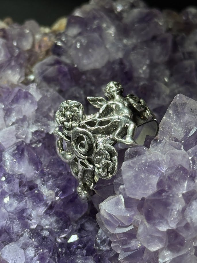 Rose & Thorn Ring -- Solid Silver
