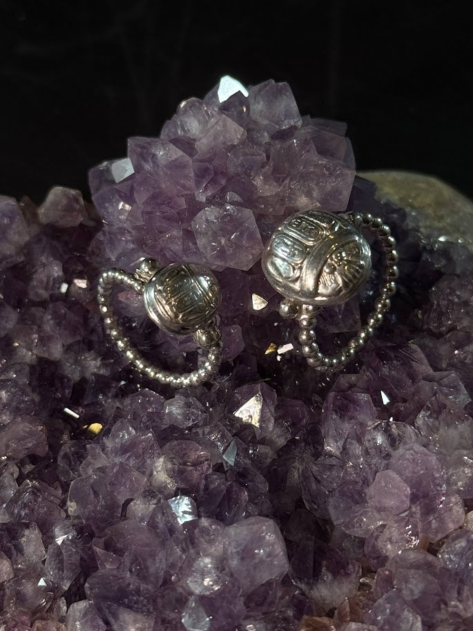 Scarab Signet Bead Rings -- Solid Silver