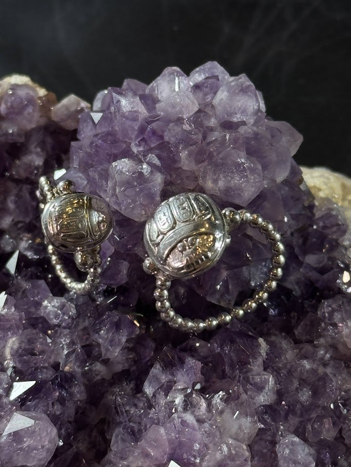 Scarab Signet Bead Rings -- Solid Silver