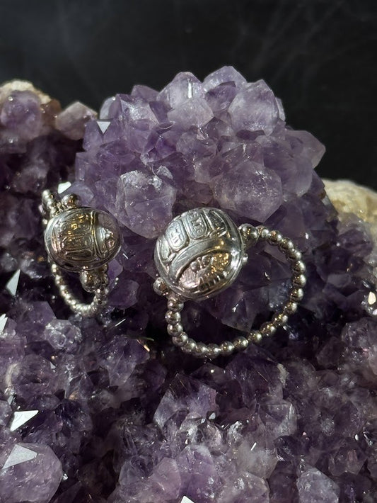 Scarab Signet Bead Rings -- Solid Silver