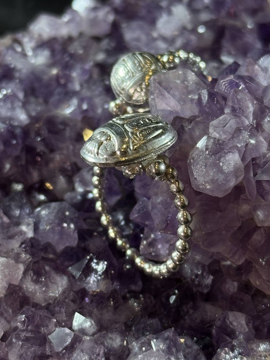 Scarab Signet Bead Rings -- Solid Silver