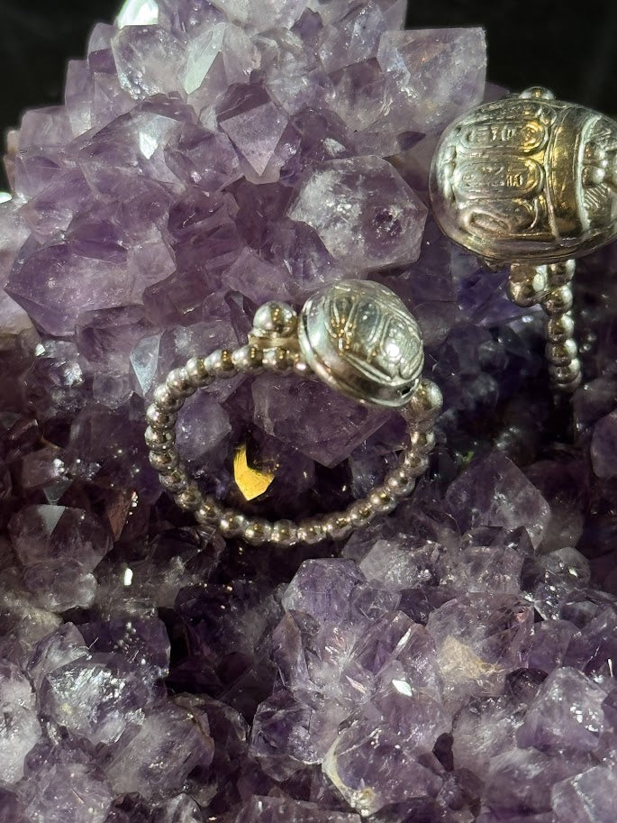 Scarab Signet Bead Rings -- Solid Silver