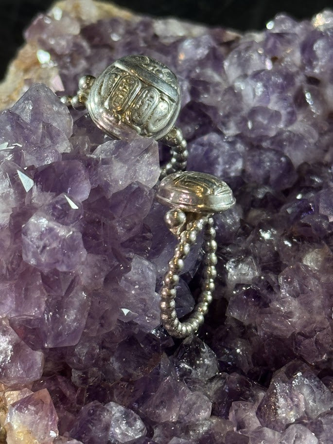 Scarab Signet Bead Rings -- Solid Silver