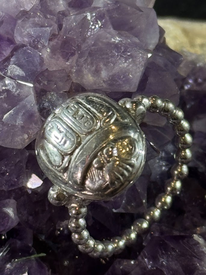 Scarab Signet Bead Rings -- Solid Silver