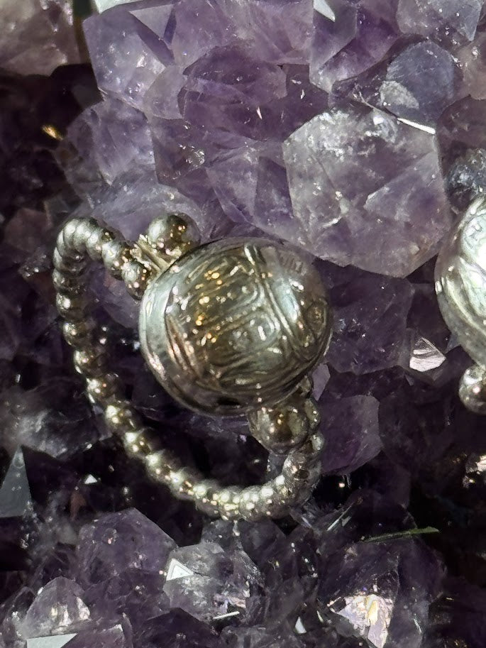 Scarab Signet Bead Rings -- Solid Silver