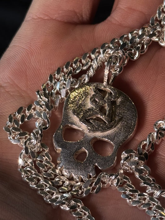 Anchor Skull Pendant -- Solid Silver