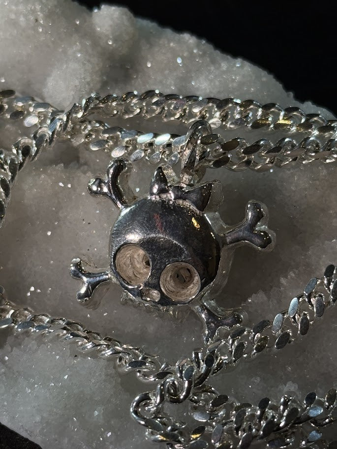 Cat Skull & Bones Pendant -- Solid Silver