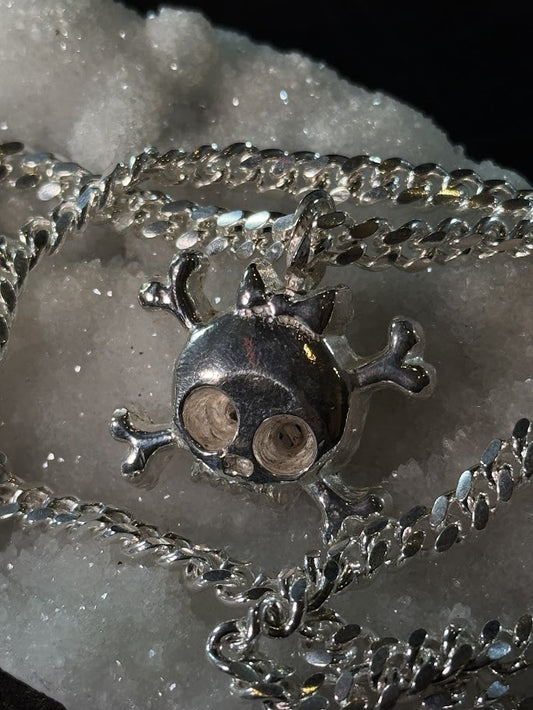 Cat Skull & Bones Pendant -- Solid Silver