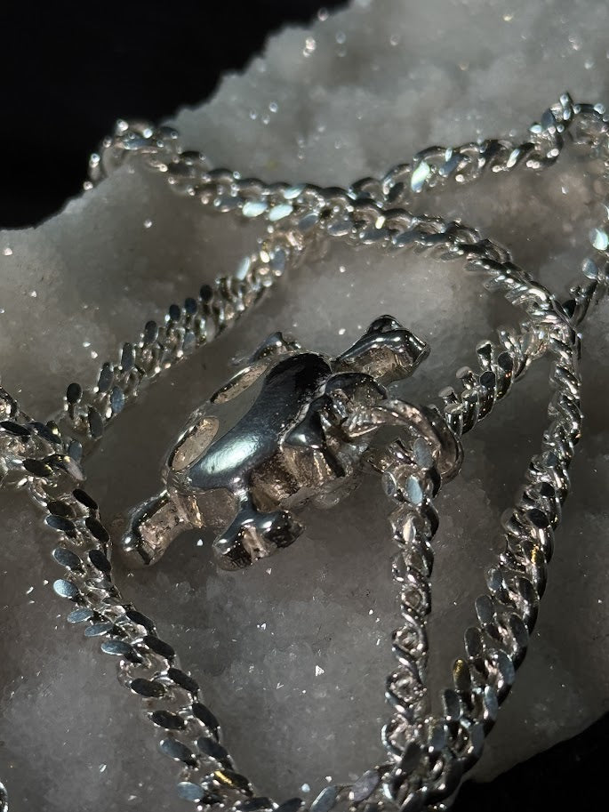 Cat Skull & Bones Pendant -- Solid Silver