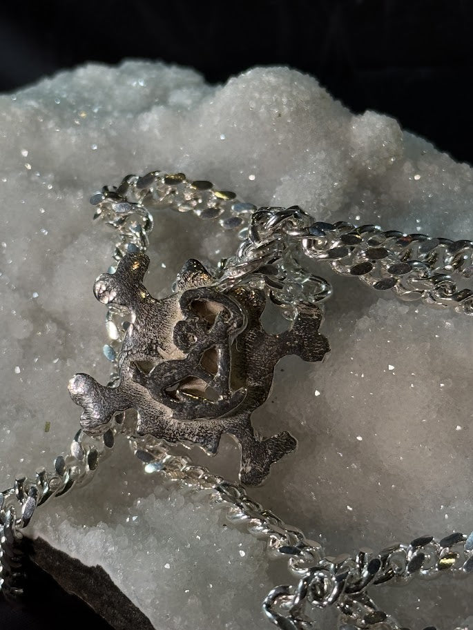 Cat Skull & Bones Pendant -- Solid Silver