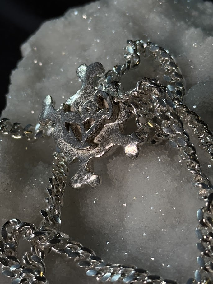 Cat Skull & Bones Pendant -- Solid Silver
