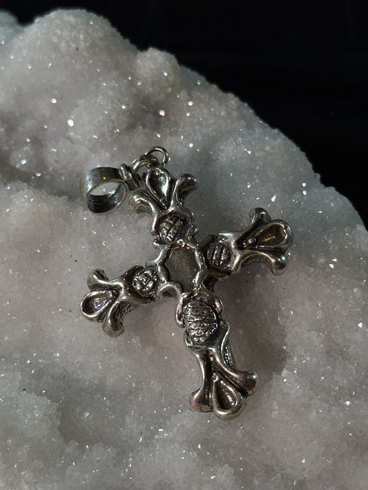 Fleur-de-Lis Cross Pendant -- Solid Silver