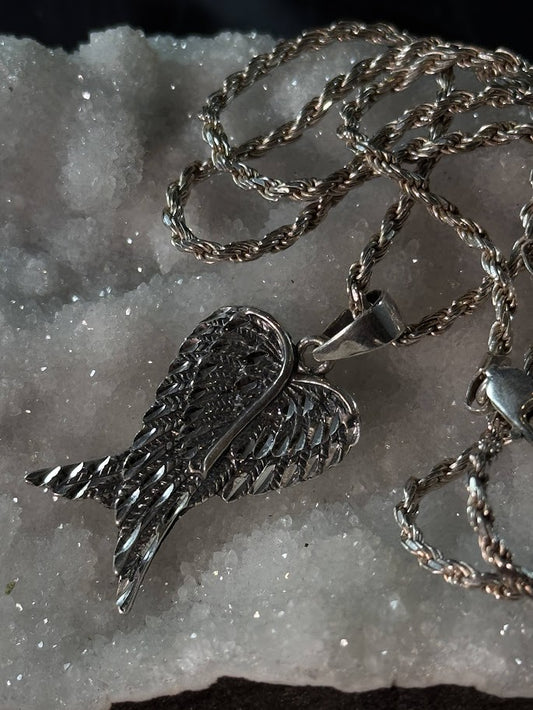 "Fallen Grace" – Blackened Silver Angel Wing Pendant