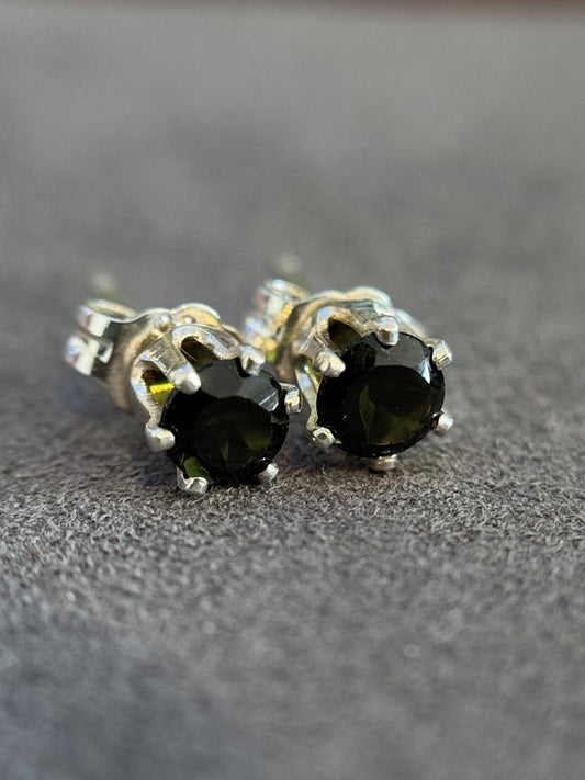 Dark Green Tourmaline Studs