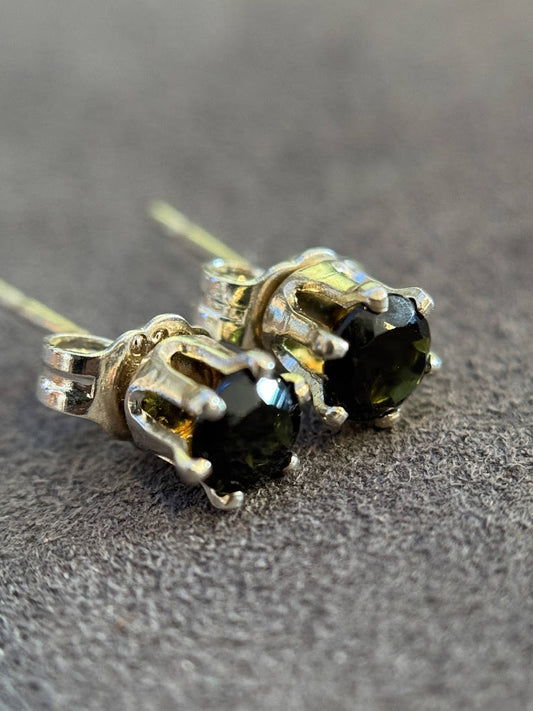 Dark Green Tourmaline Studs