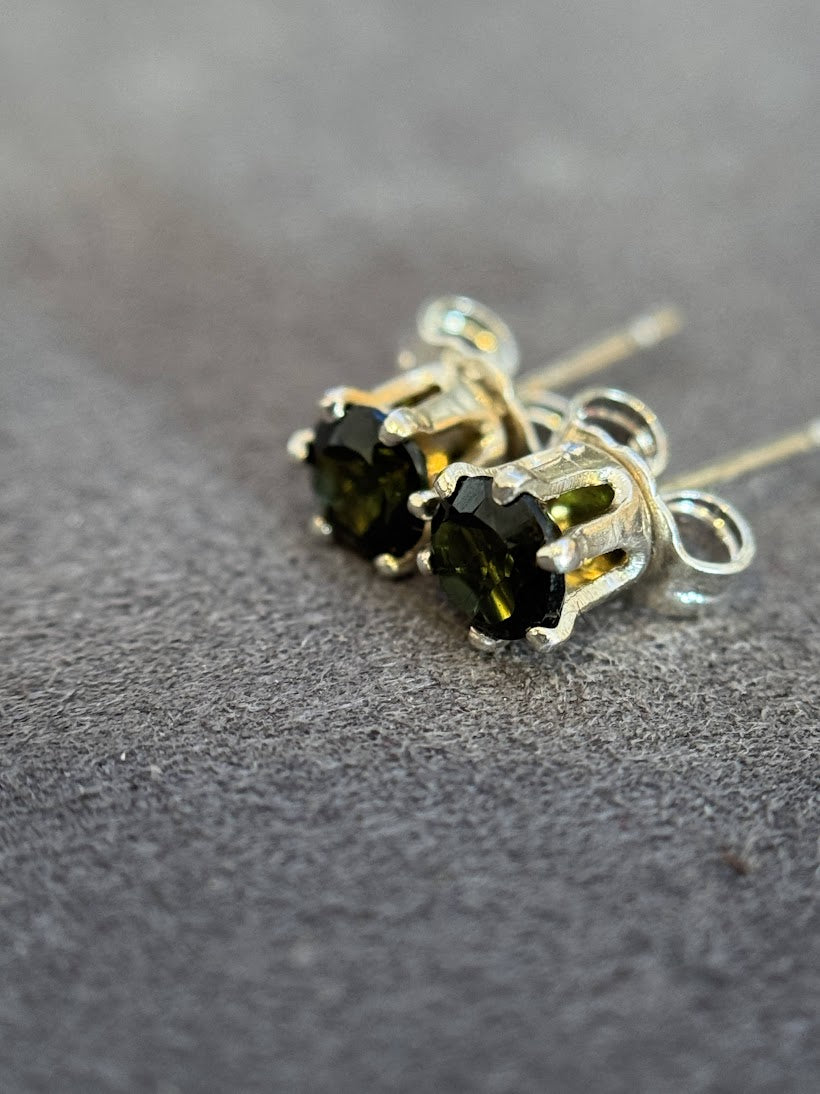 Dark Green Tourmaline Studs