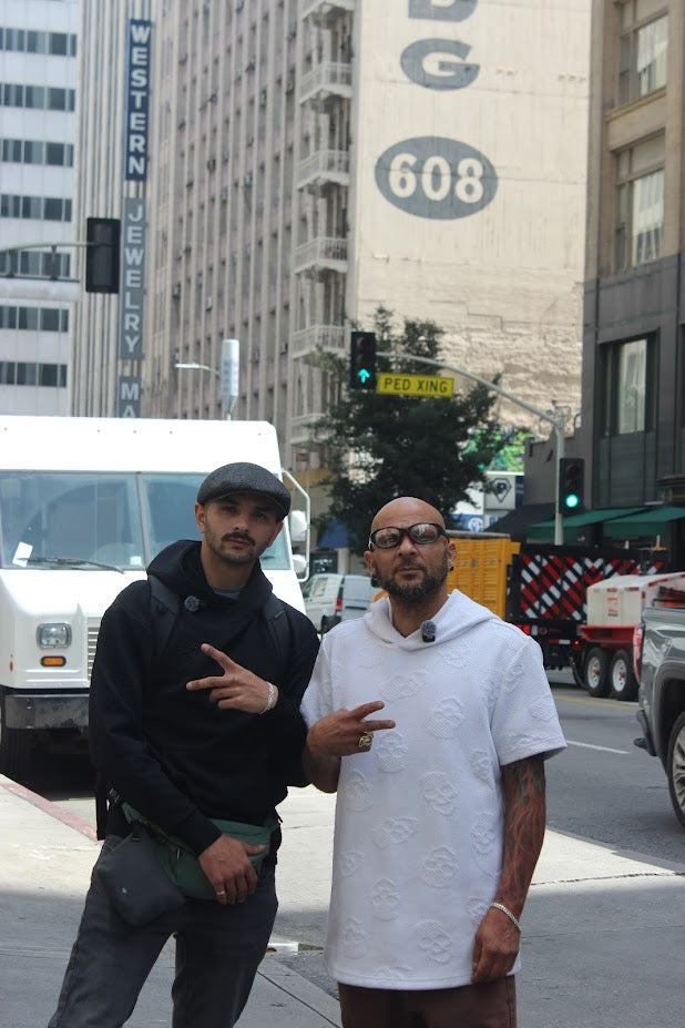 Ali Assi and Miguel Asmar on a street in the Los Angeles jewelry district