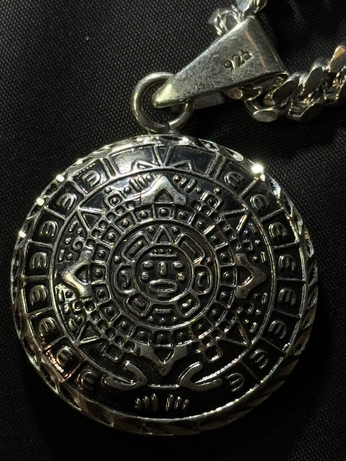 Aztec Calendar Pendant - Solid Silver