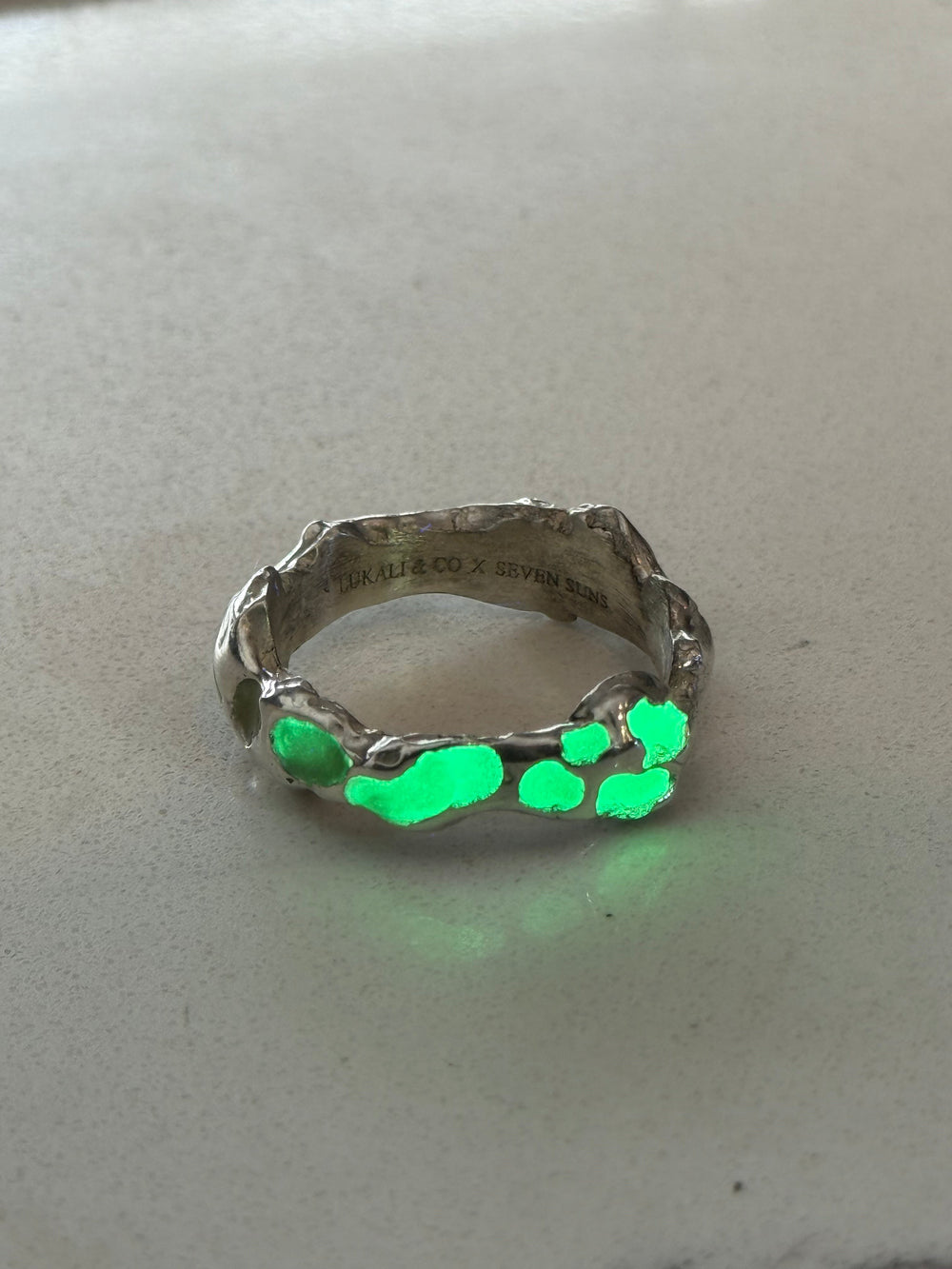 Ring with glow enamel, glowing in the dark