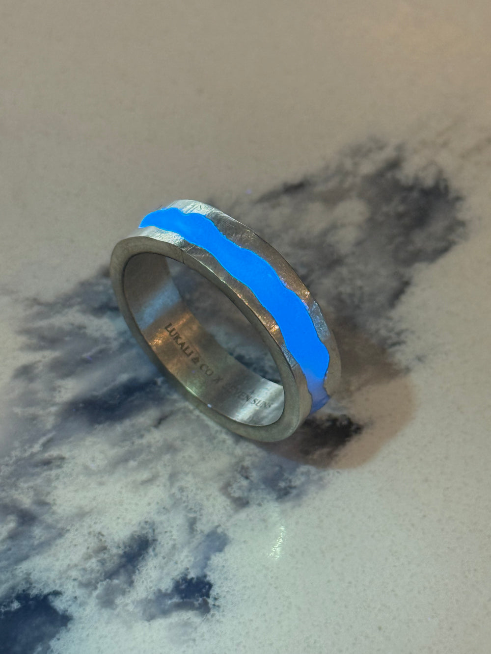 Ring with glow enamel, glowing in the dark
