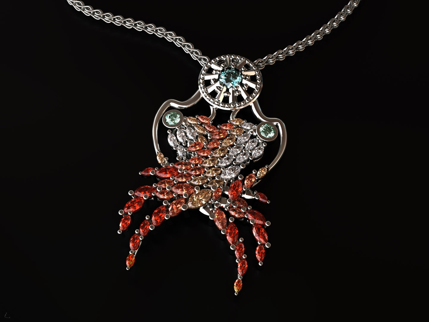 Introducing our Seraph pendant, the meticulously-crafted centerpiece of our Seraph Collection. This pendant showcases a mesmerizing fusion of rubies, sapphires, aquamarines, and white and yellow diamonds, all in an elegant 18k white gold setting. Inspired by the celestial beauty and grace of angelic wings, the Seraph pendant is a symbol of elegance and sophistication.  Chain not included - pair with one from our store to personalize your look.